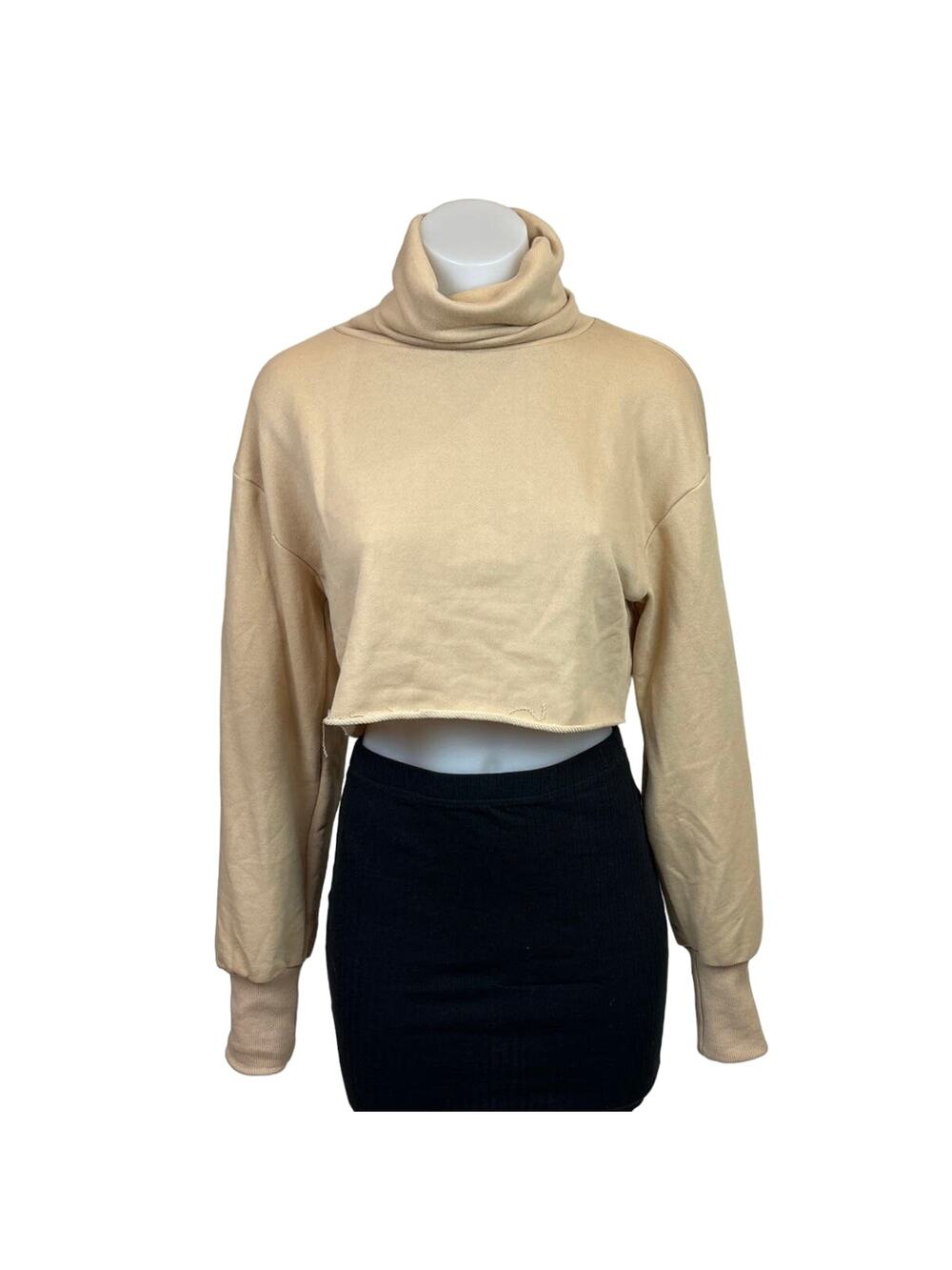 Adika Womens Nude Beige Cropped Raw Hem Long Sleeve Turtleneck Sweatshirt Size S